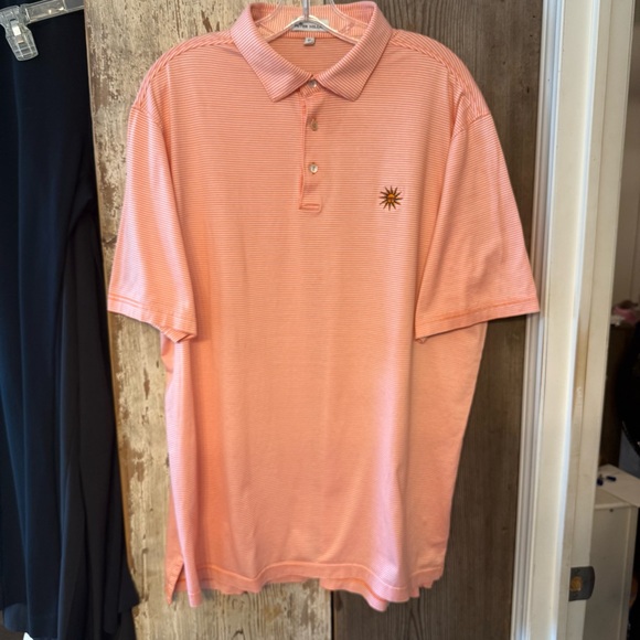 Peter Millar Other - Peter Millar Orange and White Striped Polo Classic Shirt with Emblem XL